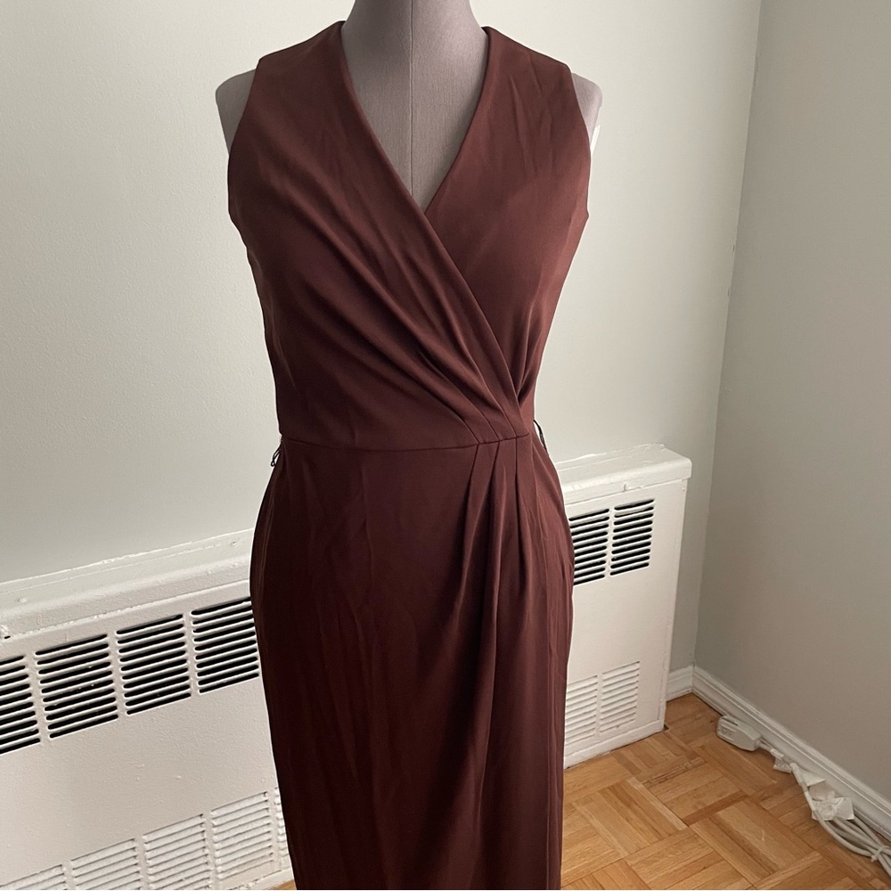 Vintage Jones New York brown sleeveless wrap midi dress
